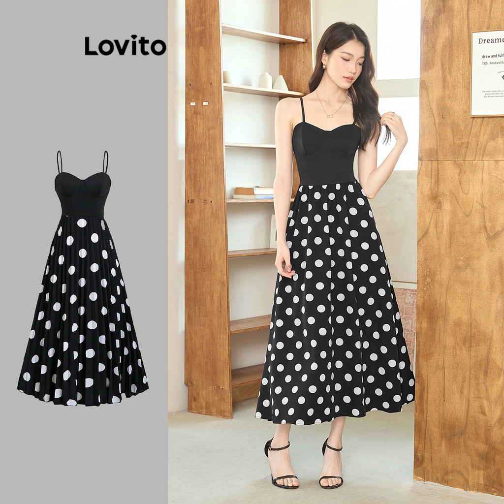 Lovito Vestido Casual Com Costura Em Tecido De Bolinhas Para Mulheres L104ED403 - Women Clothes