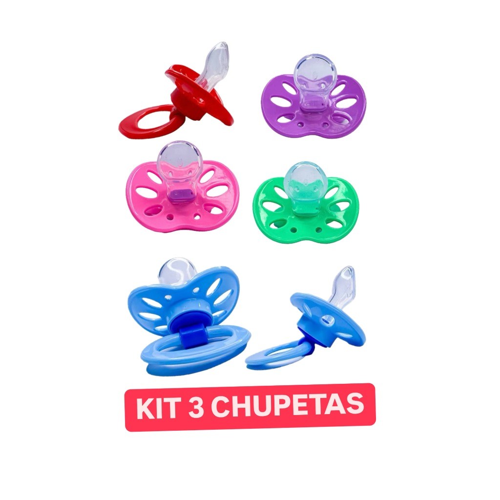 kit 3 Chupetas Baratinha Bico De Silicone pepeta Orto ou Redondo Fase 2 em Oferta na Shopee