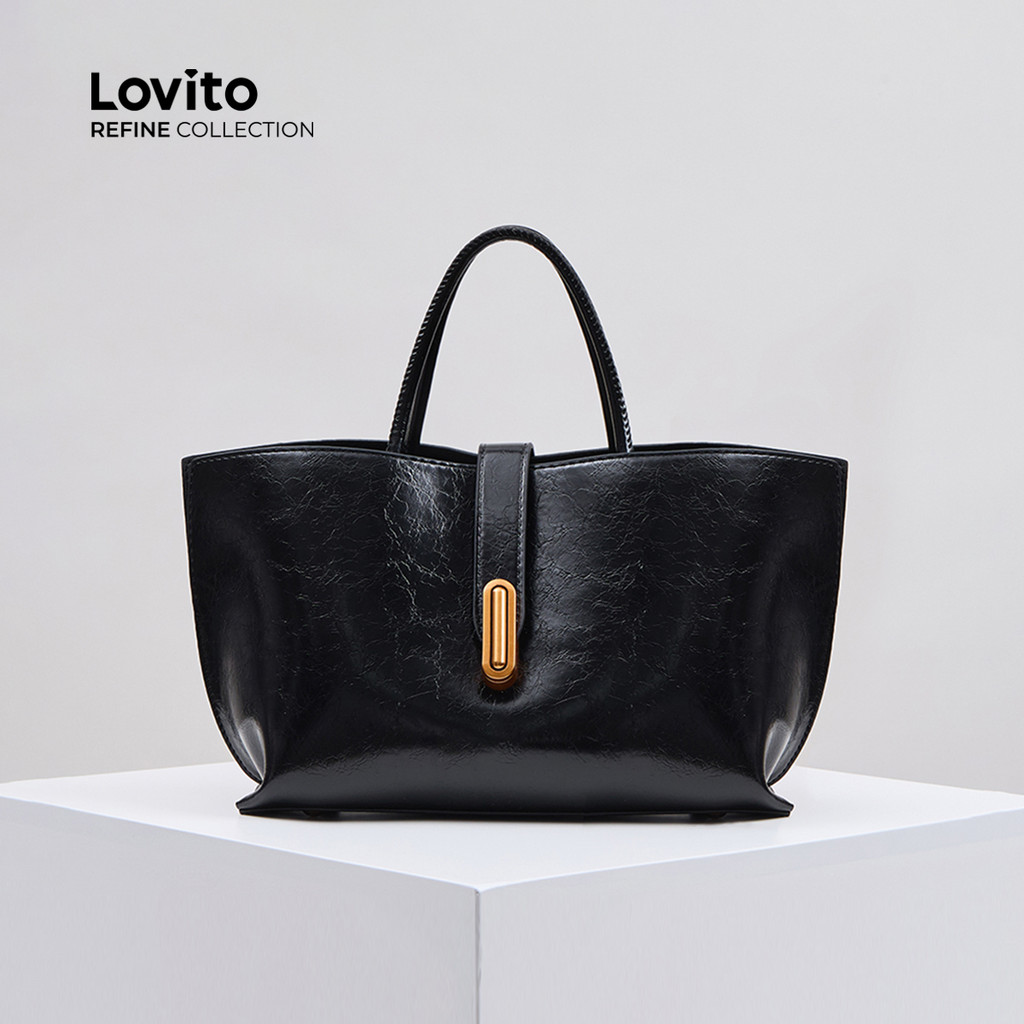 (Lovito Refine) Balde liso Casual com textura simples Bolsa de ombro para mulheres LFAR611...