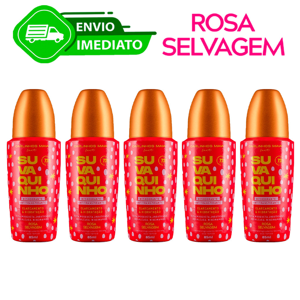 Kit C/5 Desodorante Clareador e Hidratante Roll-On Suvaquinho Rosa Selvagem 85ml Envio Imediato