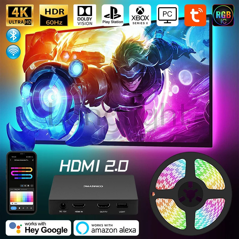 RGB IC TV Ambiente Inteligente Kit De Luz De Fundo De Fita Led Para 4K HDMI 2.0 PC Caixa De Sincronização Wifi Alexa