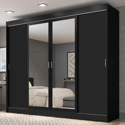 Guarda-Roupa Casal Madesa Austin 4 Portas de Correr com Espelhos 3 Gavetas P