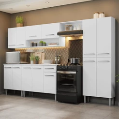 Armário de Cozinha Completa 293cm Branco Emilly Madesa 01