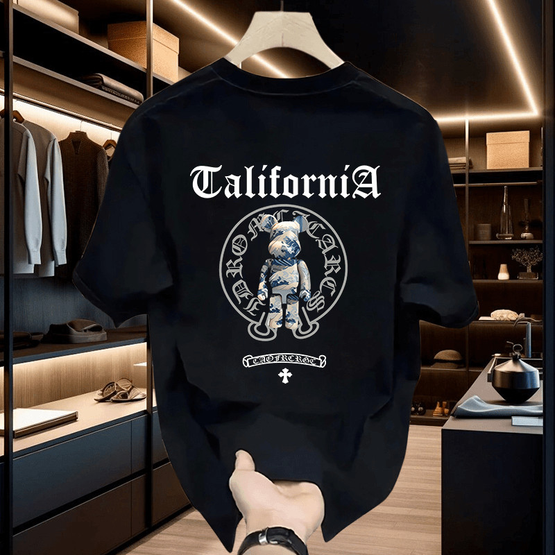 BEAST FASHION Camiseta de Casual Masculina com Estampa de Urso Camuflado, Letras "California"