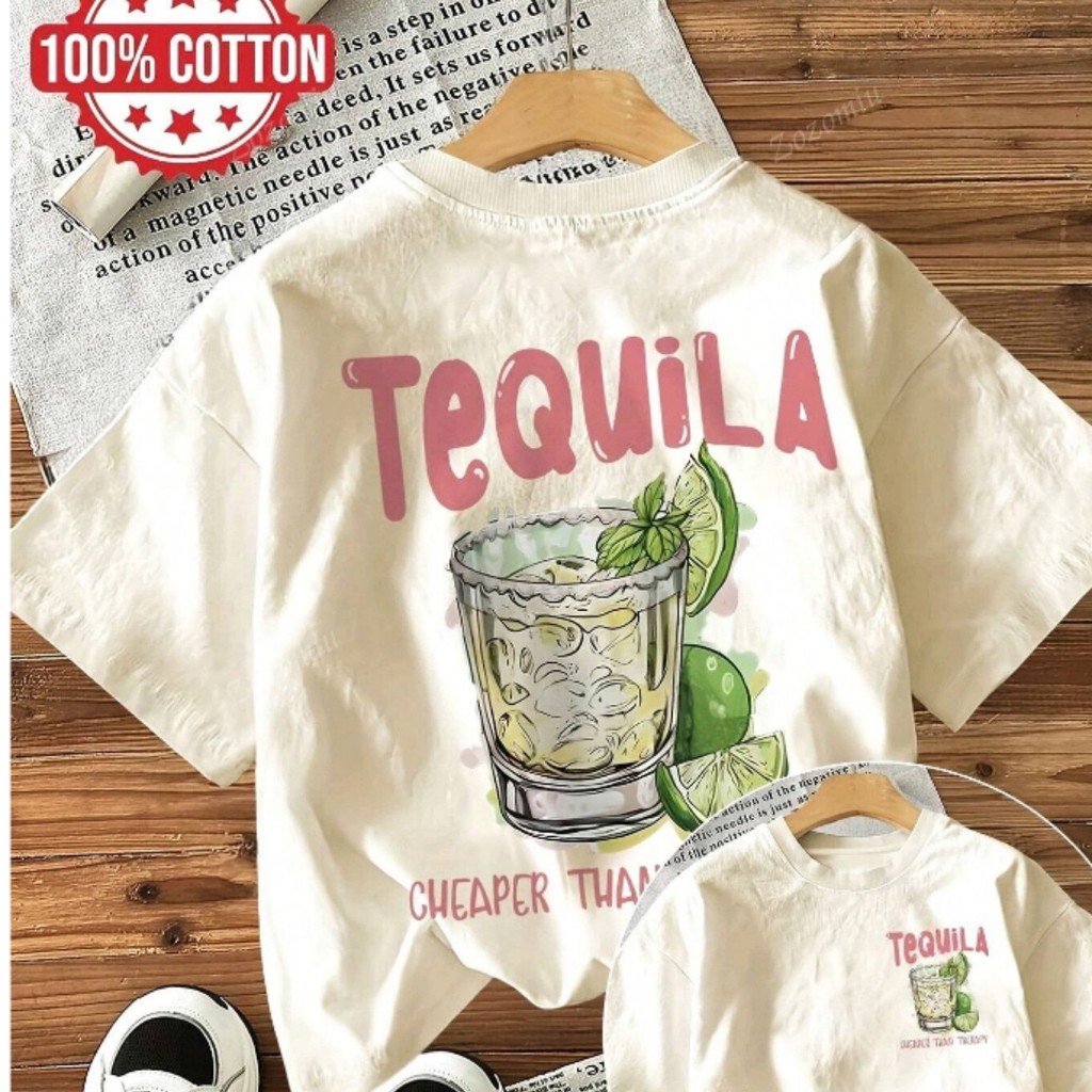 Camiseta de algodón con estampado "Tequila Cheaper Than Therapy" casual de moda para mujer