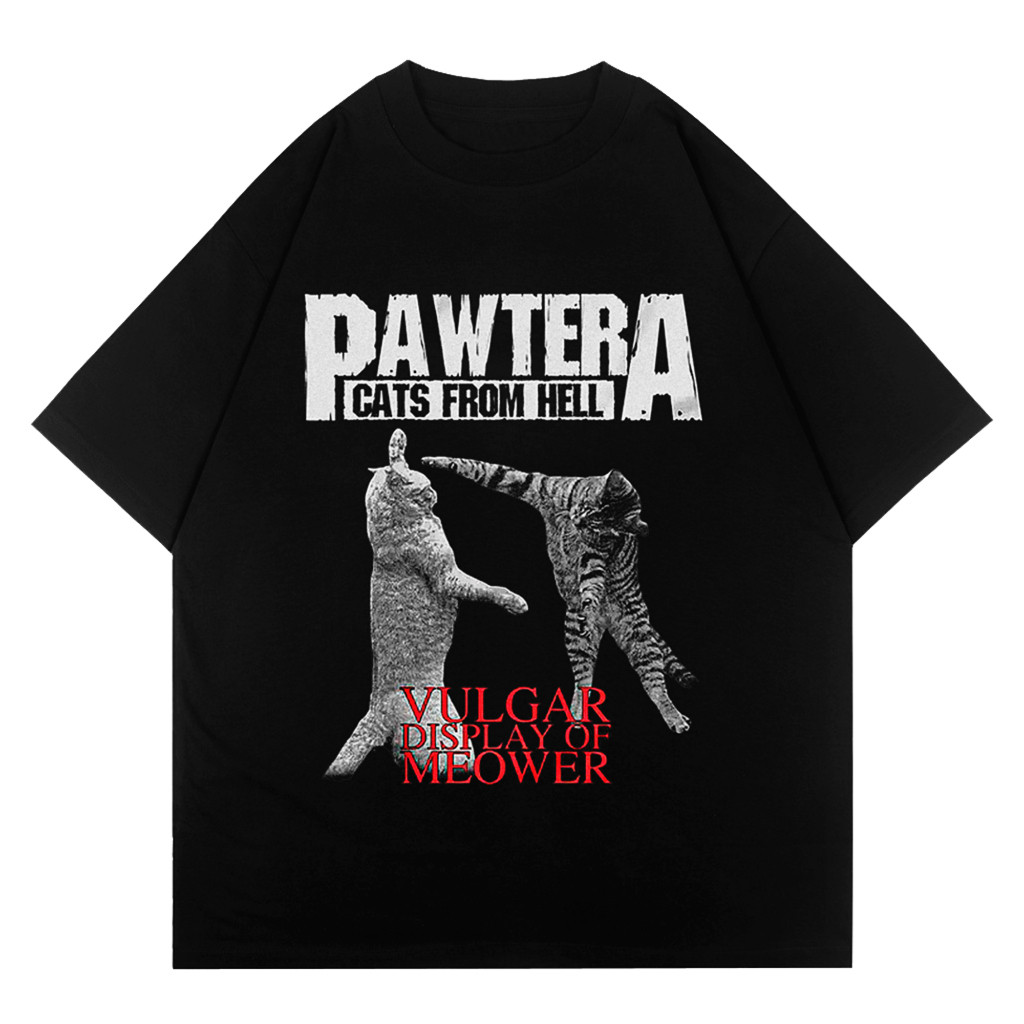 Camiseta Unissex Oversized Plus Size Feminina Masculina Unissex Pawtera Cat Streetwear Estilo Casual Algodão Confortável
