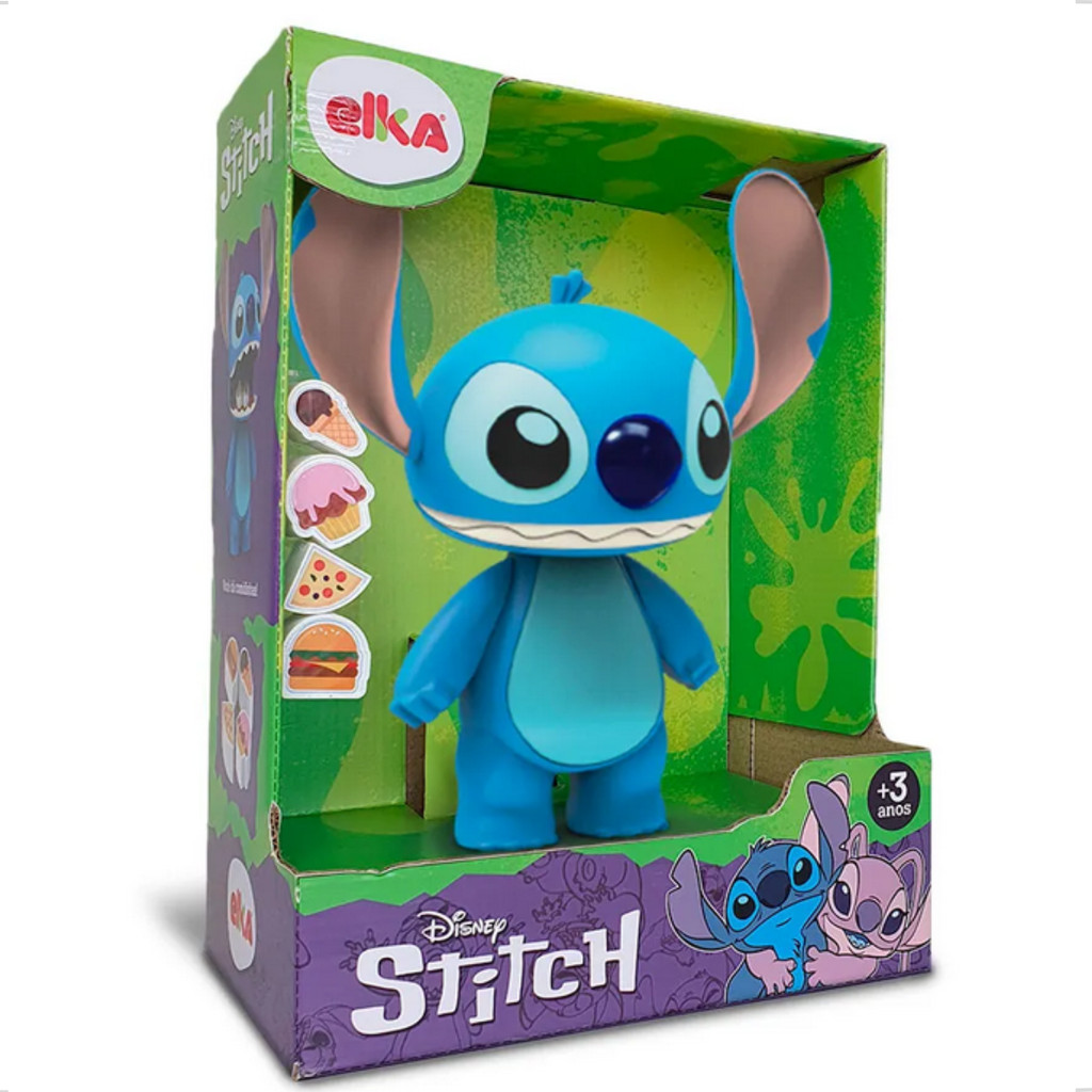 Stitch Boneco Disney Elka Articulado Atividades Abre a Boca Para Comer Comidinhas 24cm 1288