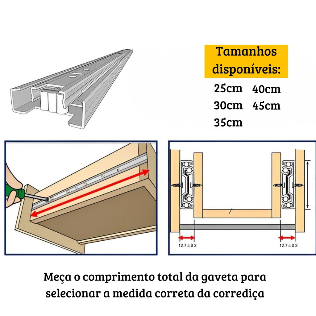 Kit 20 Corrediças Gaveta Trilho Telescópica Light COM Parafusos | 25cm - 30cm - 35cm - 40cm - 45cm · foto 2