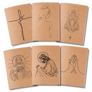 Kit 6x Cadernetas Católicas Capa Kraft Flexível 40 pág Pólen A5