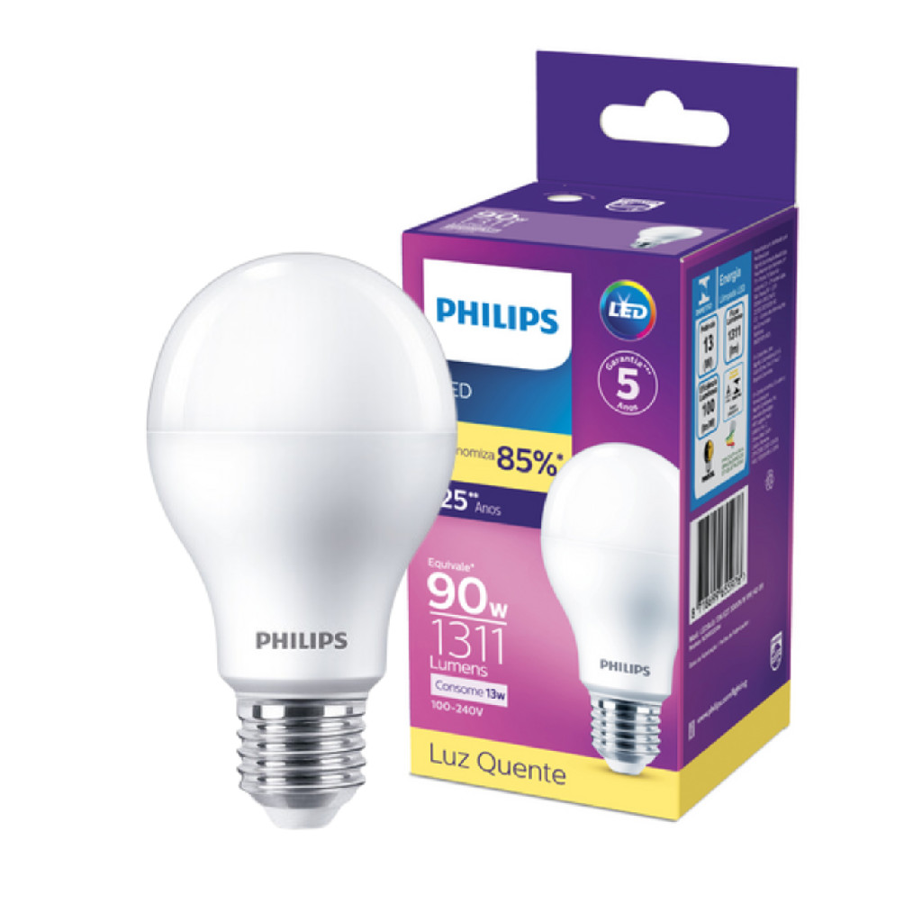 Kit 2 Lampada Led Bulbo Philips 13w Branco Quente 3000K E27