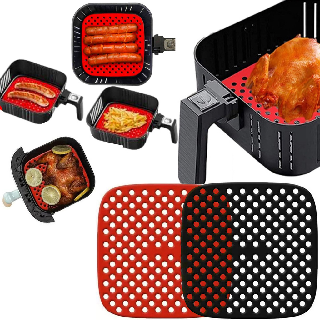 Tapete Air Fryer Silicone Antiaderente Quadrado Protetor Airfryer Fritadeira 20,8cm Universal