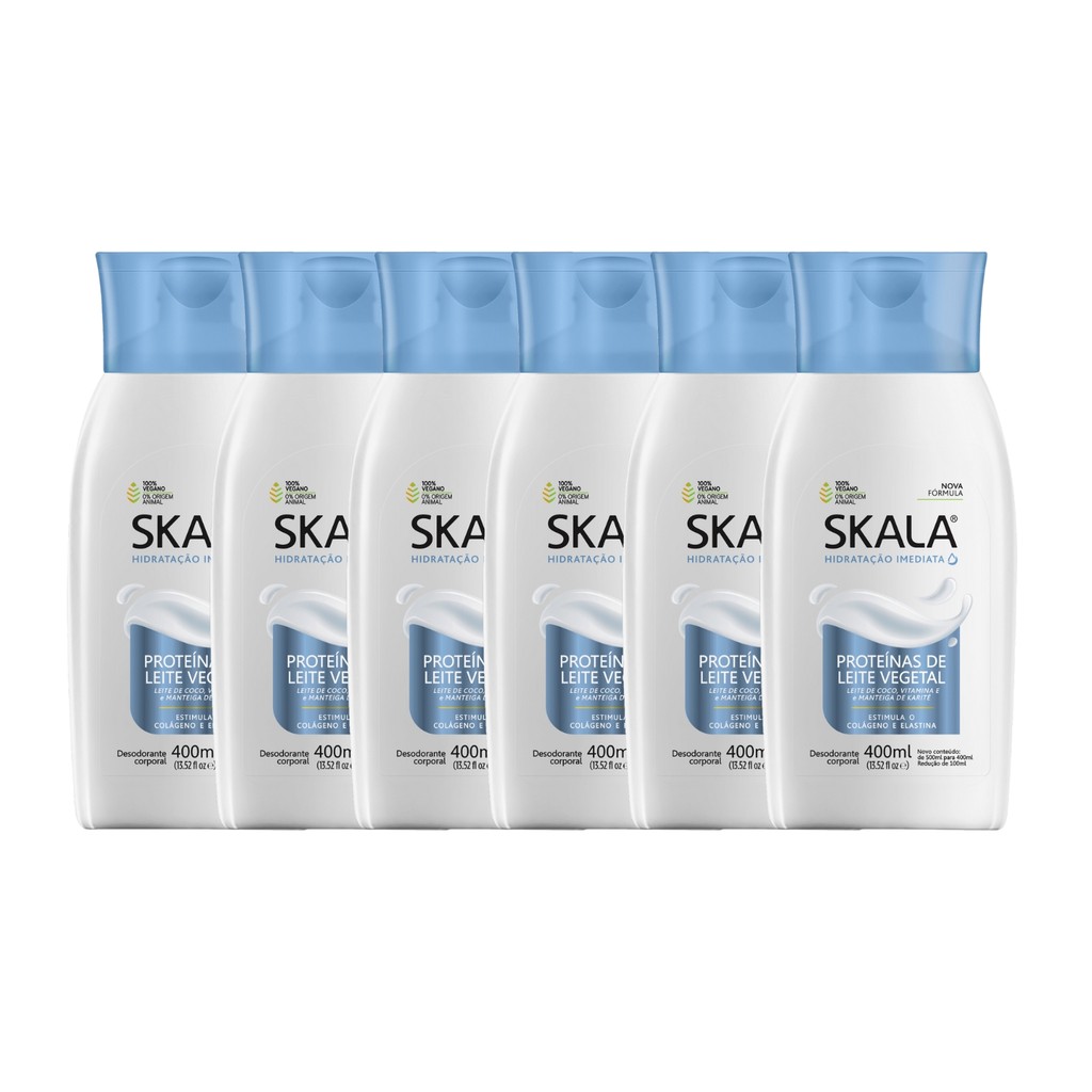Kit 6 Loção Creme Hidratante Corporal Proteína Leite Skala