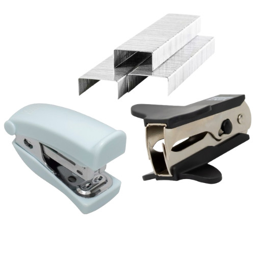 Kit Mini Grampeador de Metal + 5.500 Grampos 26/6 + Extrator de Grampos Garra