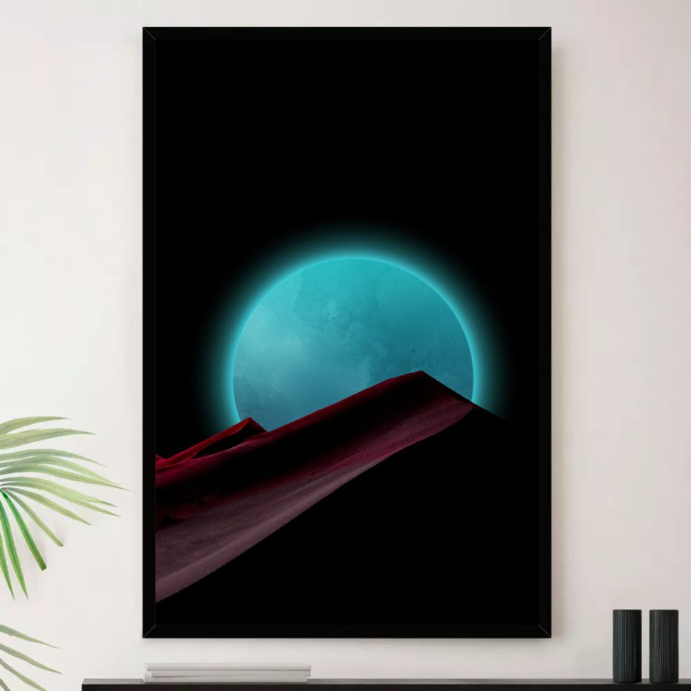 Quadro Lua Azul Egito Paisagem Decorativo A4 23x33cm
