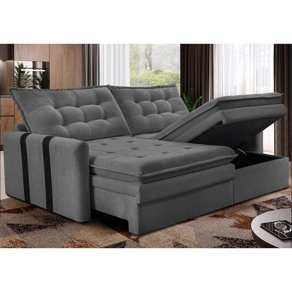 Sofá Baú Sem Caixa Retrátil 1,80m SoftGel Petit Boucle Cinza Escuro Cama inBox em Oferta na Shopee