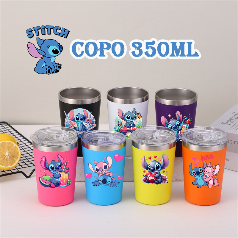 Mini Copo Stitch Aço Inox térmico com tampa Acrílico 350ML em Oferta na Shopee