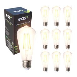 Kit 10 Lampadas Led ST64 Clear 8w 2400k E27 110v/220v Easy