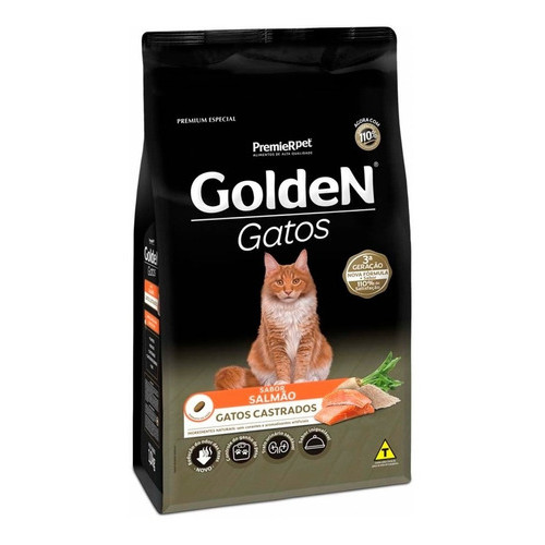 Ração Golden Gatos Castrados Adulto Sabor Salmão 3kg Alimento Premium Especial Felino