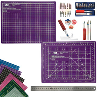 Kit Base de Corte A4 30x22cm Multiuso Costura Artesanato Patchwork Desenho Jogo Estilete Precisão 13Pçs Regua Metal 30cm em Oferta na Shopee