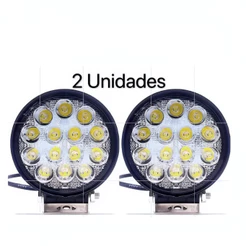 Kit 2 Farol Milha 14 Leds 42w 12v/24v Redondo Off-road 6000k su