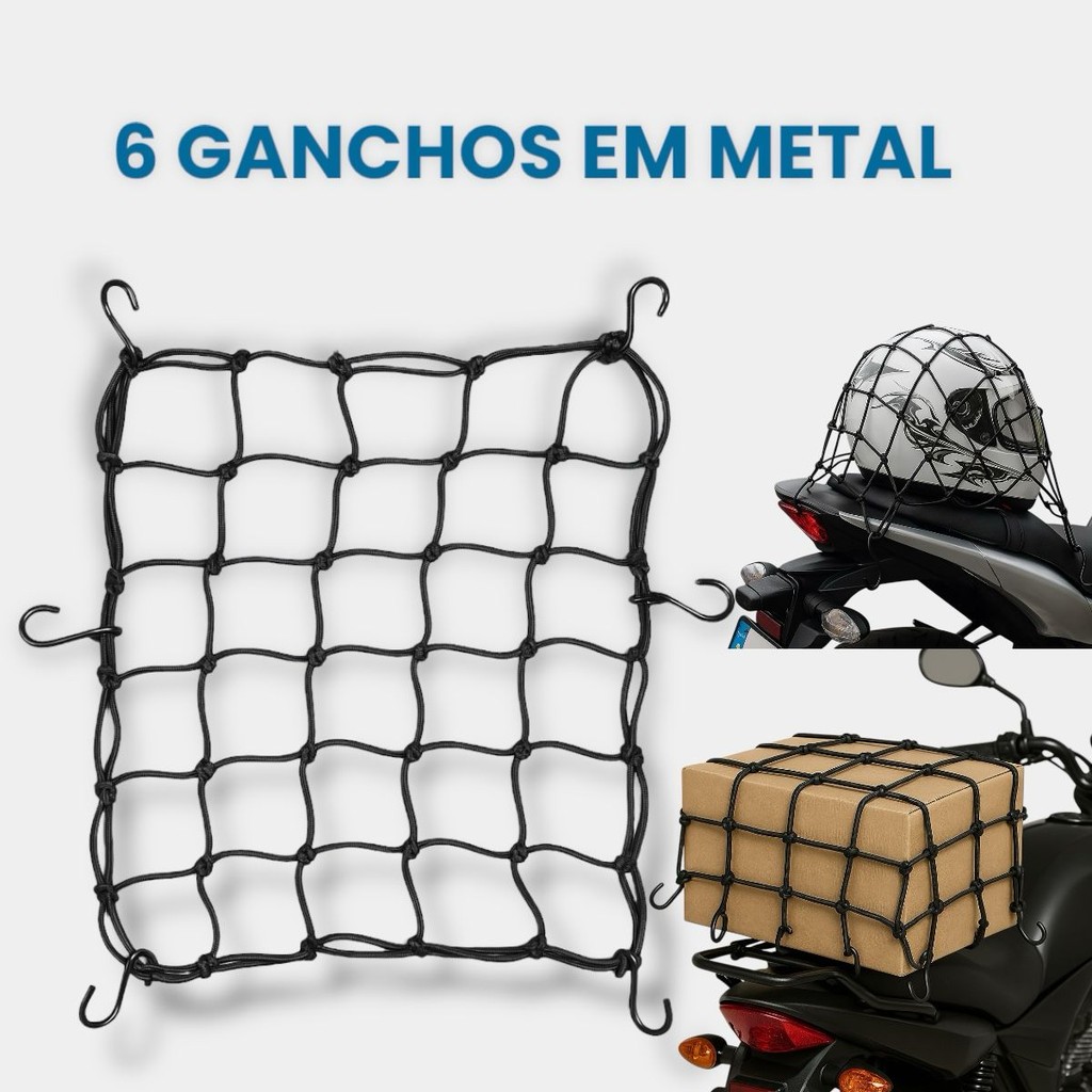 Rede Elastica Aranha Preta 35x35 ganchos de metal Moto Bagageiro Capacete redinha moto em Oferta na Shopee