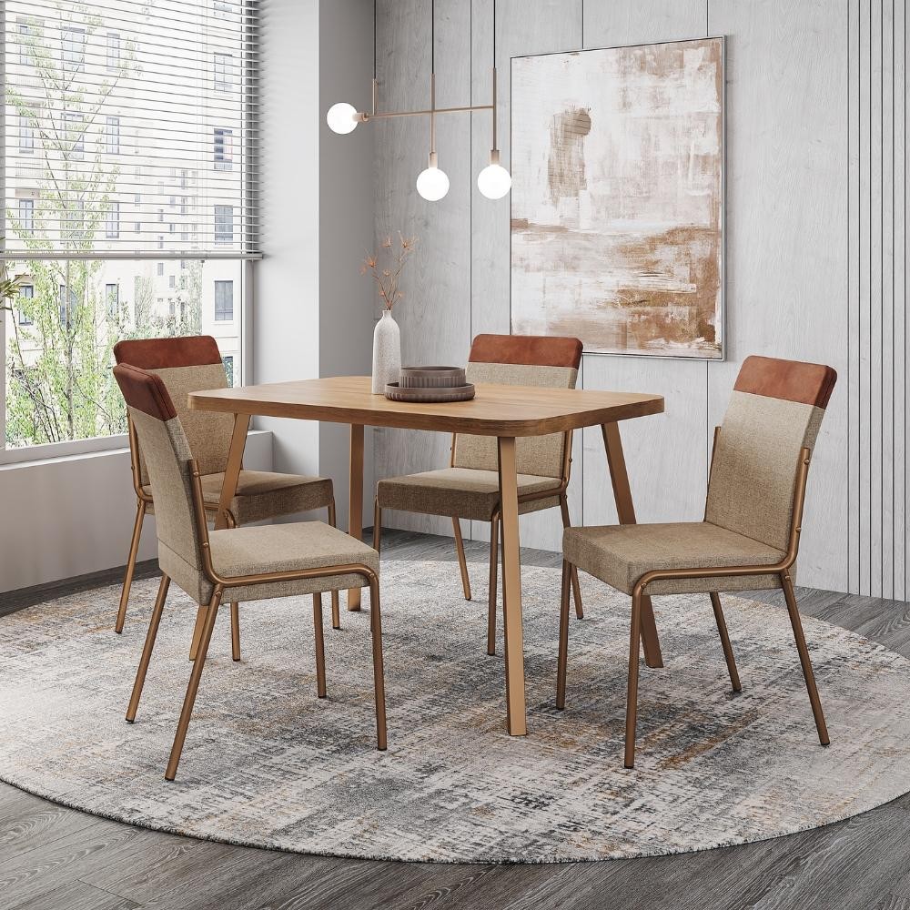 Conjunto Sala de Jantar 4 Cadeiras Amsterdã Carraro Nogal em Oferta na Shopee