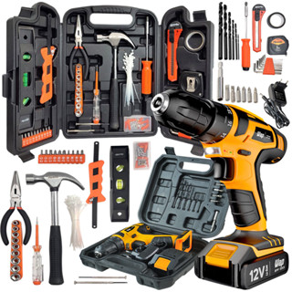 Kit Parafusadeira Furadeira 17Nm Led Mandril 10mm + Jogo Ferramentas com Maleta em Oferta na Shopee