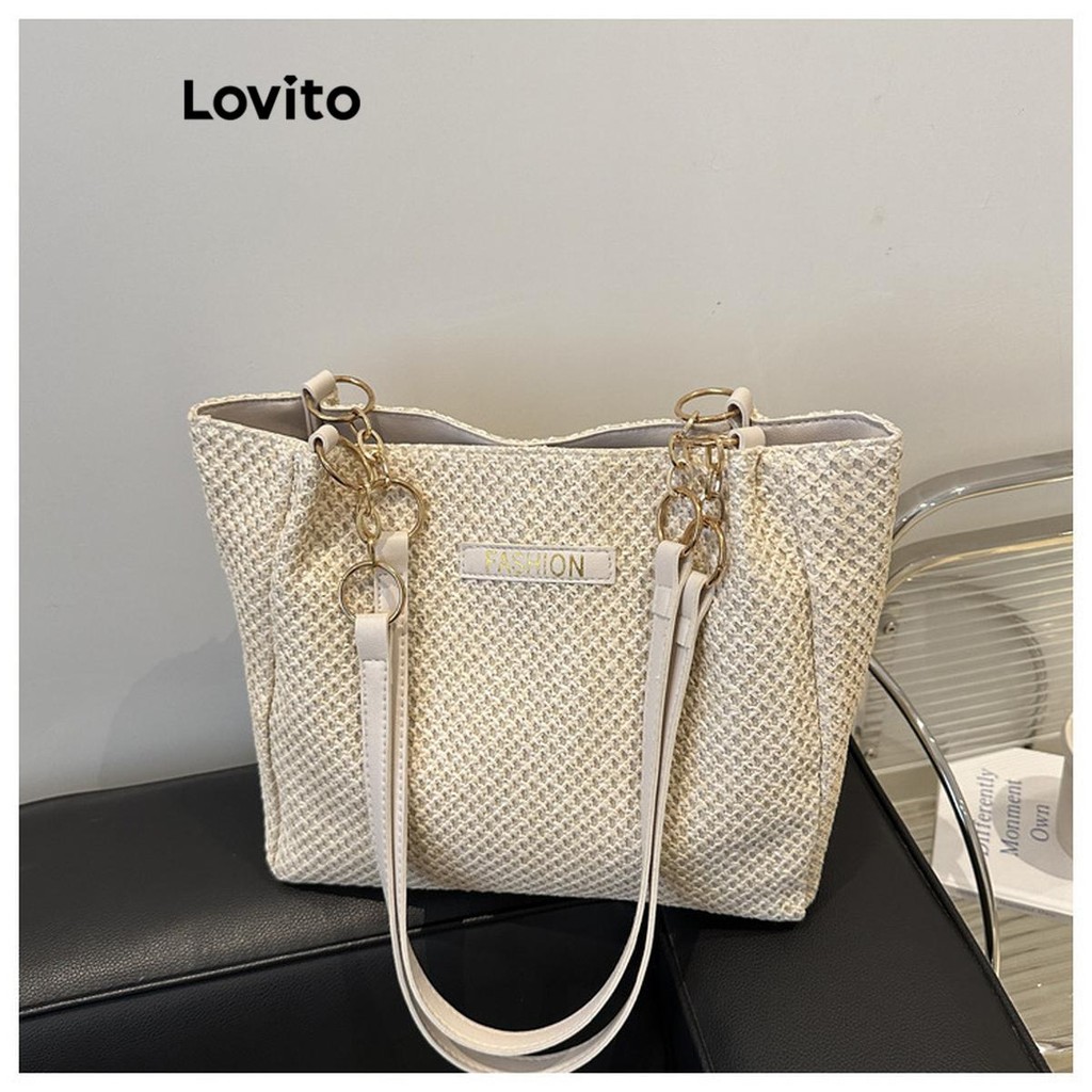 Lovito Bolsa Casual com corrente de palha lisa praia, viagem, pequena bolsa de ombro para mulheres LFA66064 - Women Bags