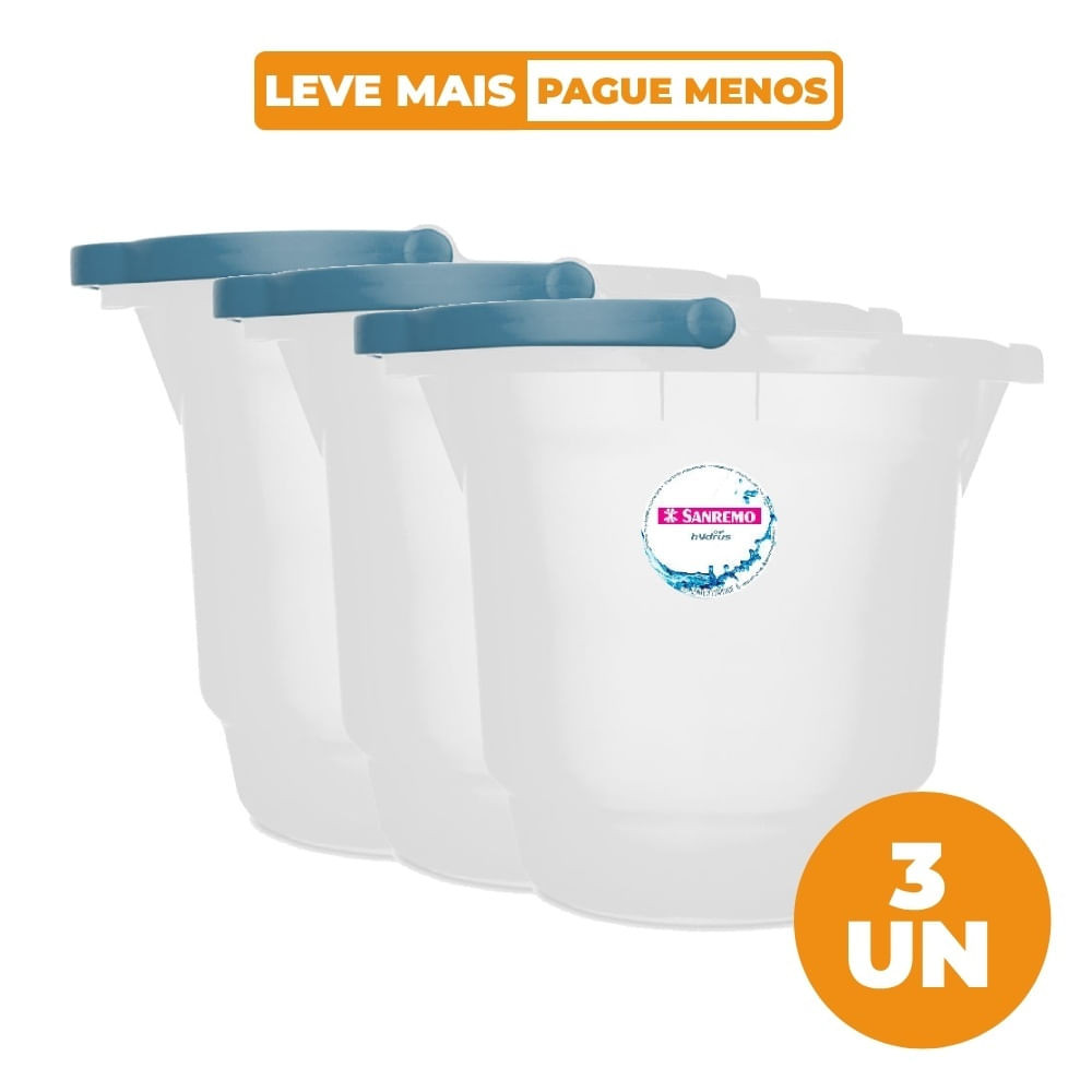 Kit 3 Baldes Plásticos Transparentes 8,5L Hydrus Sanremo em Oferta na Shopee