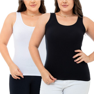 Kit 2 Regatas Femininas Lisas Viscolycra Alça Larga Tecido Leve e Respirável para Ocasiões Diárias em Oferta na Shopee