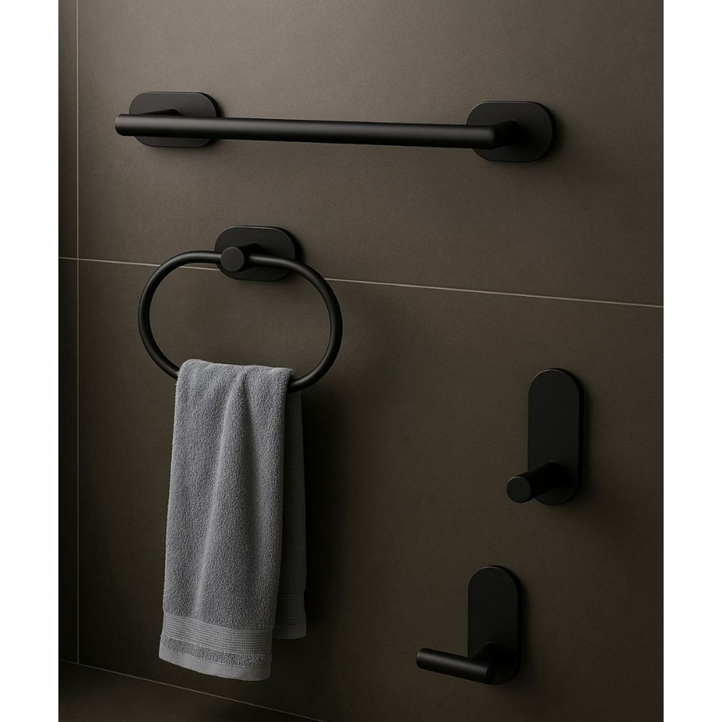 Kit De Acessórios Suporte Toalha Duplo Preto Banheiro