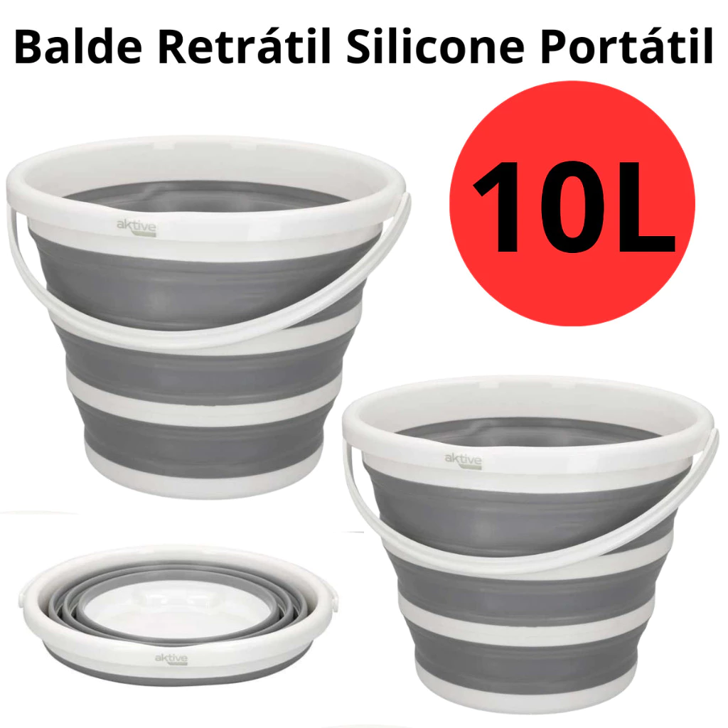 Balde Dobrável Retrátil Flexível Multiuso Portátil 10L Silicone Com Alça Pronta Entrega — imagem 1
