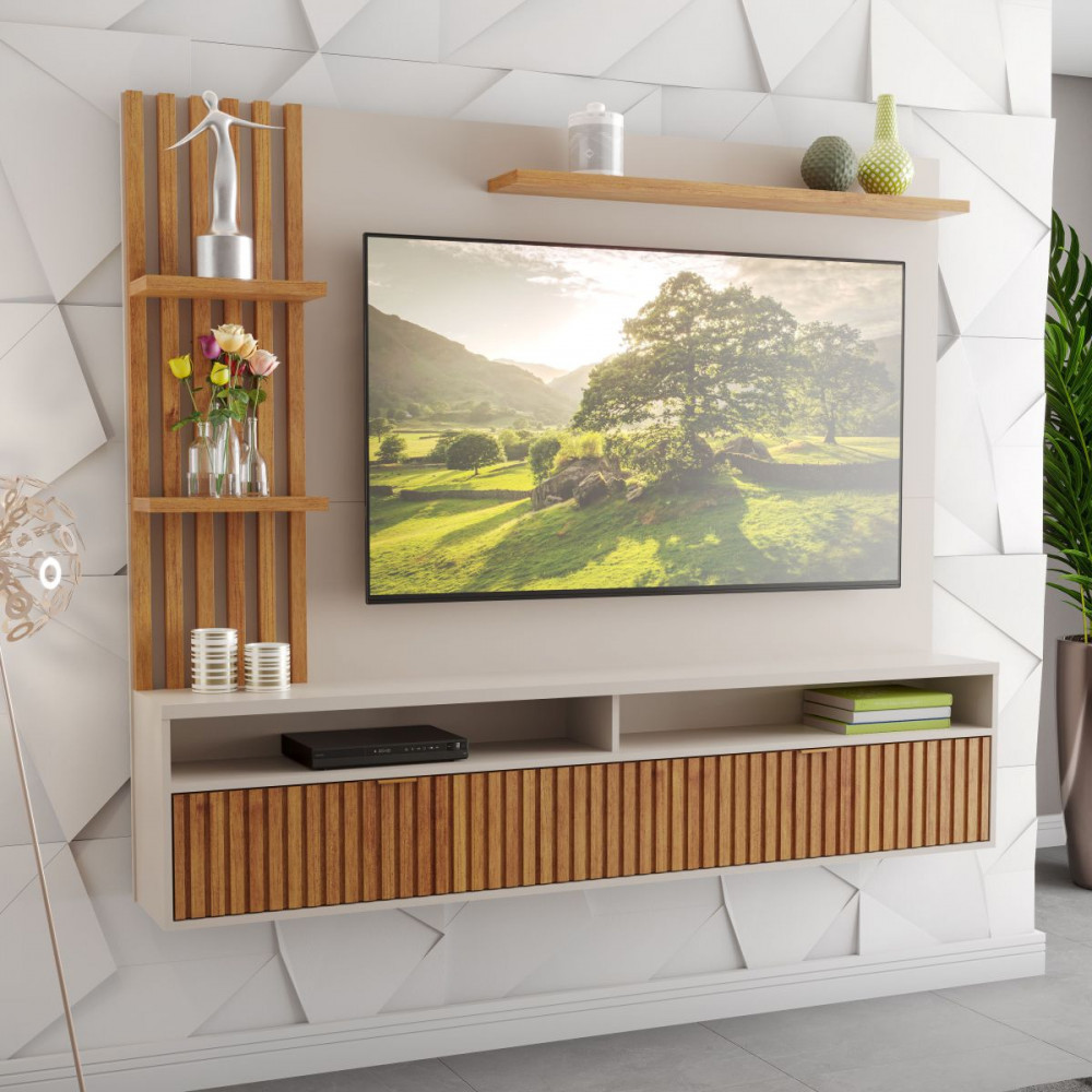 Painel Para TV Até 65 Polegadas Aurora Off White Mel Ripado Viero em Oferta na Shopee