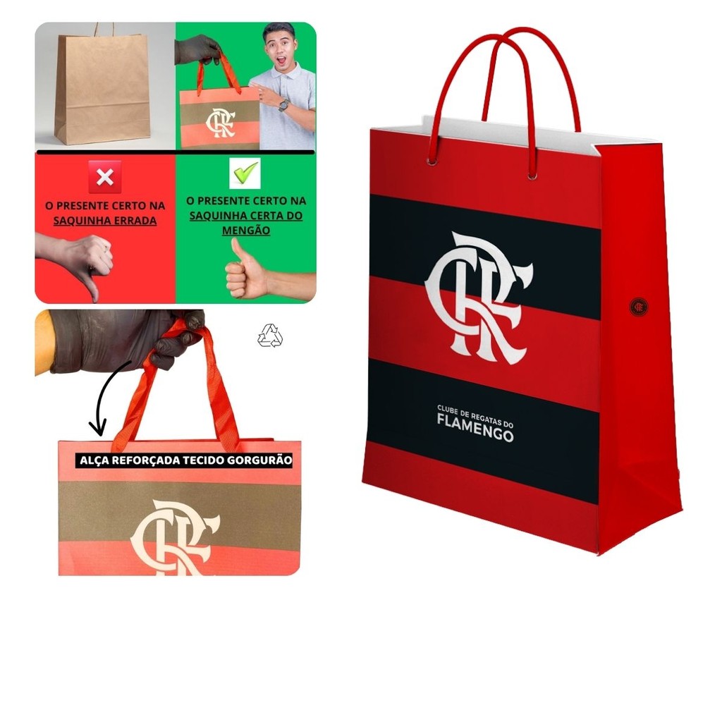 Sacola M Papel Off-Set Com Alça Gorgurão Time Flamengo Oficial do Clube Lembrancinha Presente em Oferta na Shopee