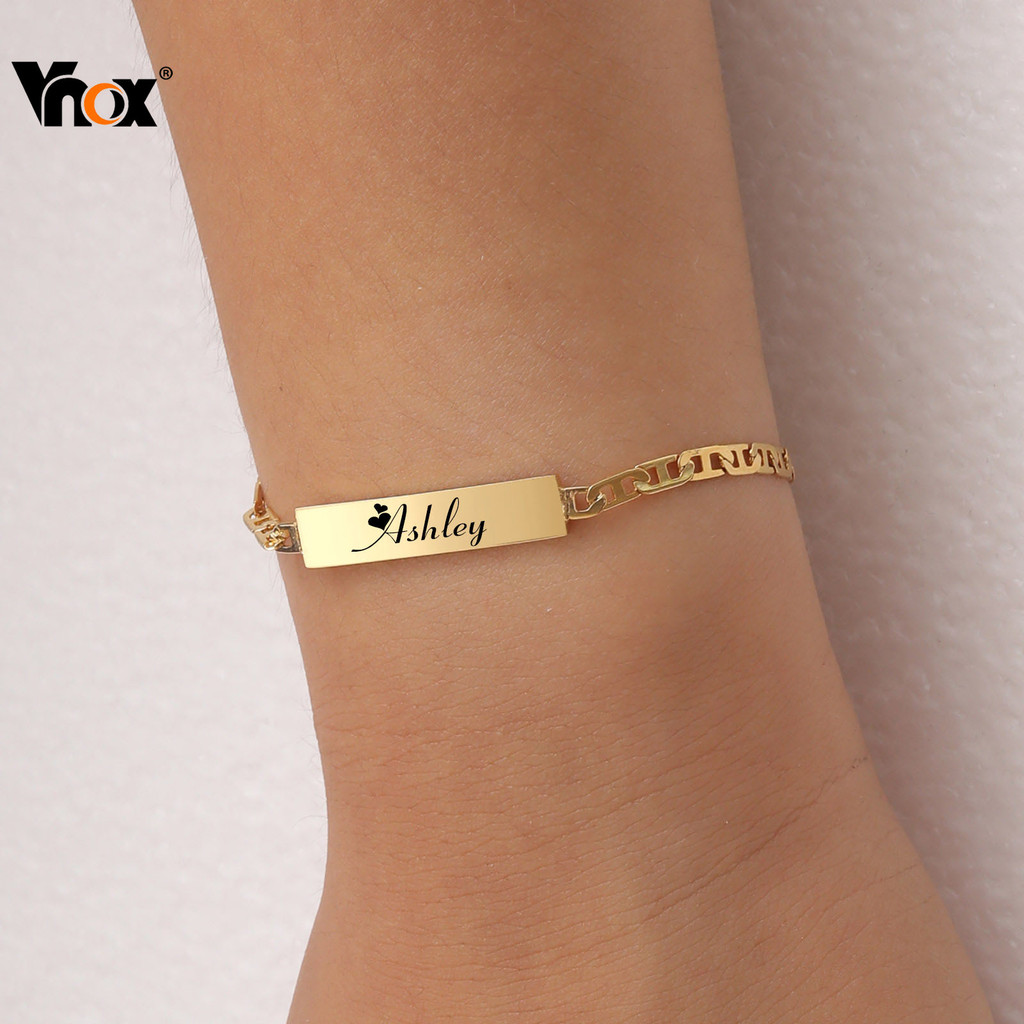 Vnox Clássico Ouro Personalizado Flor Bebê Pulseira , Nome Gravura Para Criança Crianças Recém-Nascido , Bonito Presente - Baby & Kids Fashion