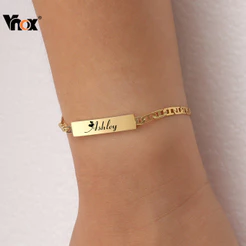 Vnox Clássico Ouro Personalizado Flor Bebê Pulseira , Nome Gravura Para Criança Crianças Recém-Nascido , Bonito Presente