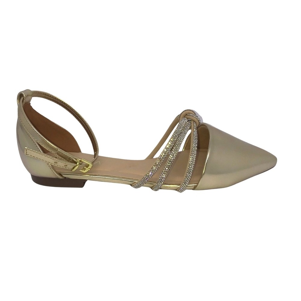 Sapatilha Mariotta Bico Fino Strass Champagne - 41013