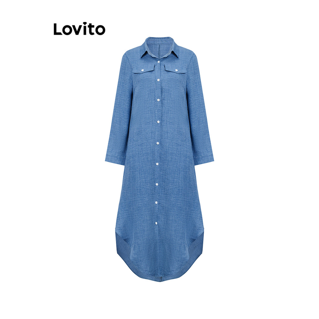 Detalhes do Lovito Vestido Casual Outono Inverno Com Botão Para Mulheres LNL52073
