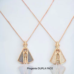 Colar Feminino Nossa Senhora Aparecida 3cm Dupla Face Cravejada Zircônia Folheados Moda Mulher BJ128