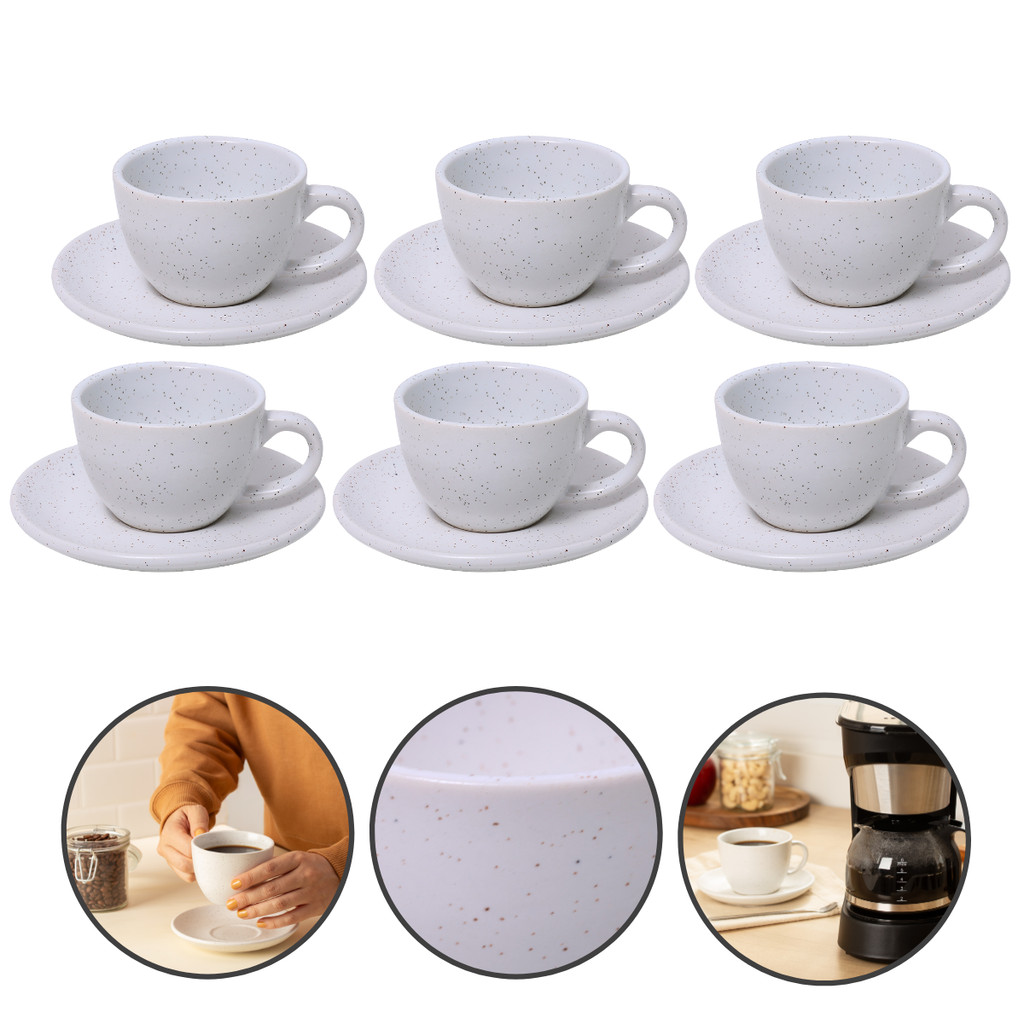 Conjunto 6 Xícaras de Café E Chá Com Pires 85ml Cerâmica Premium