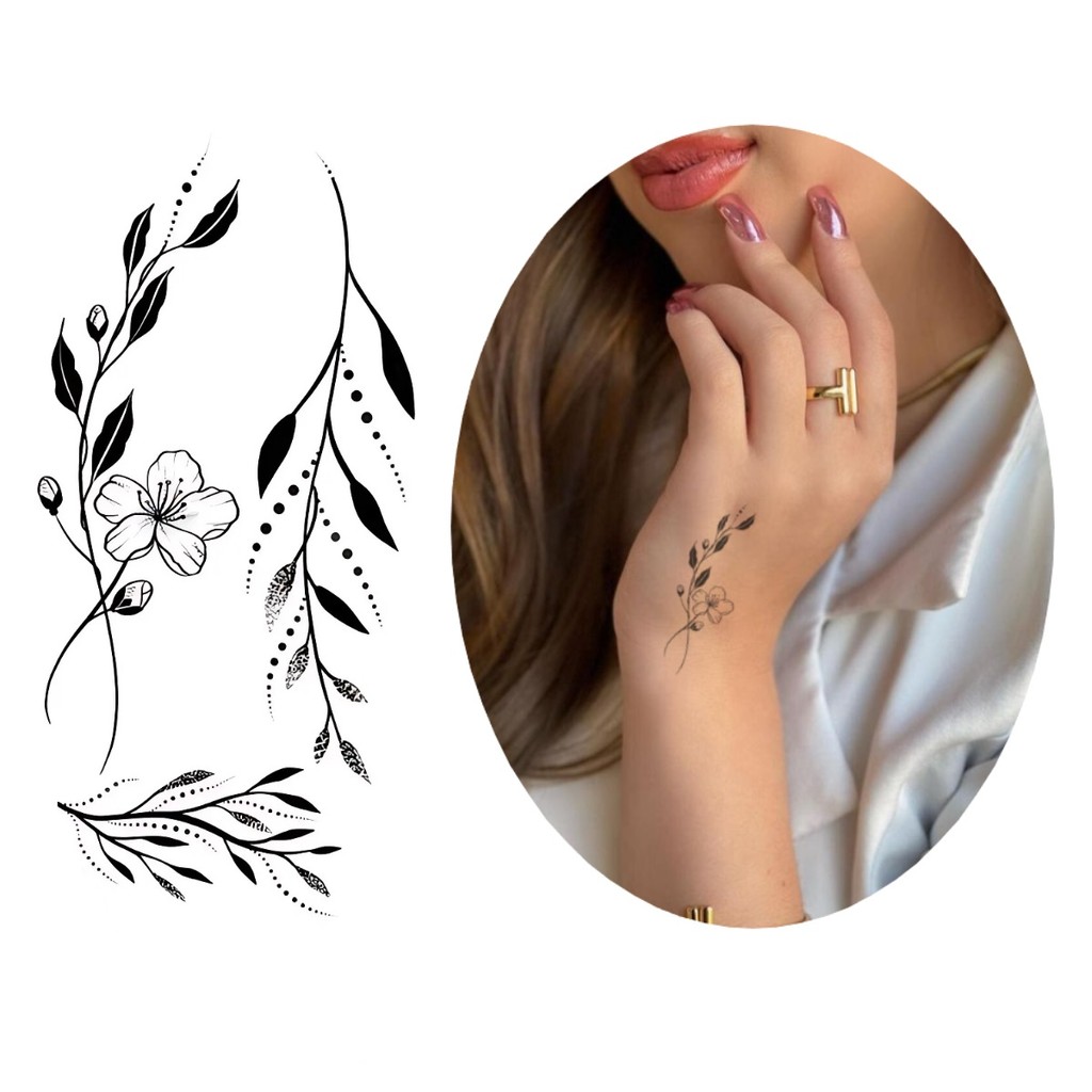 Tatuagem temporária ramos flores delicados modelo em Oferta na Shopee