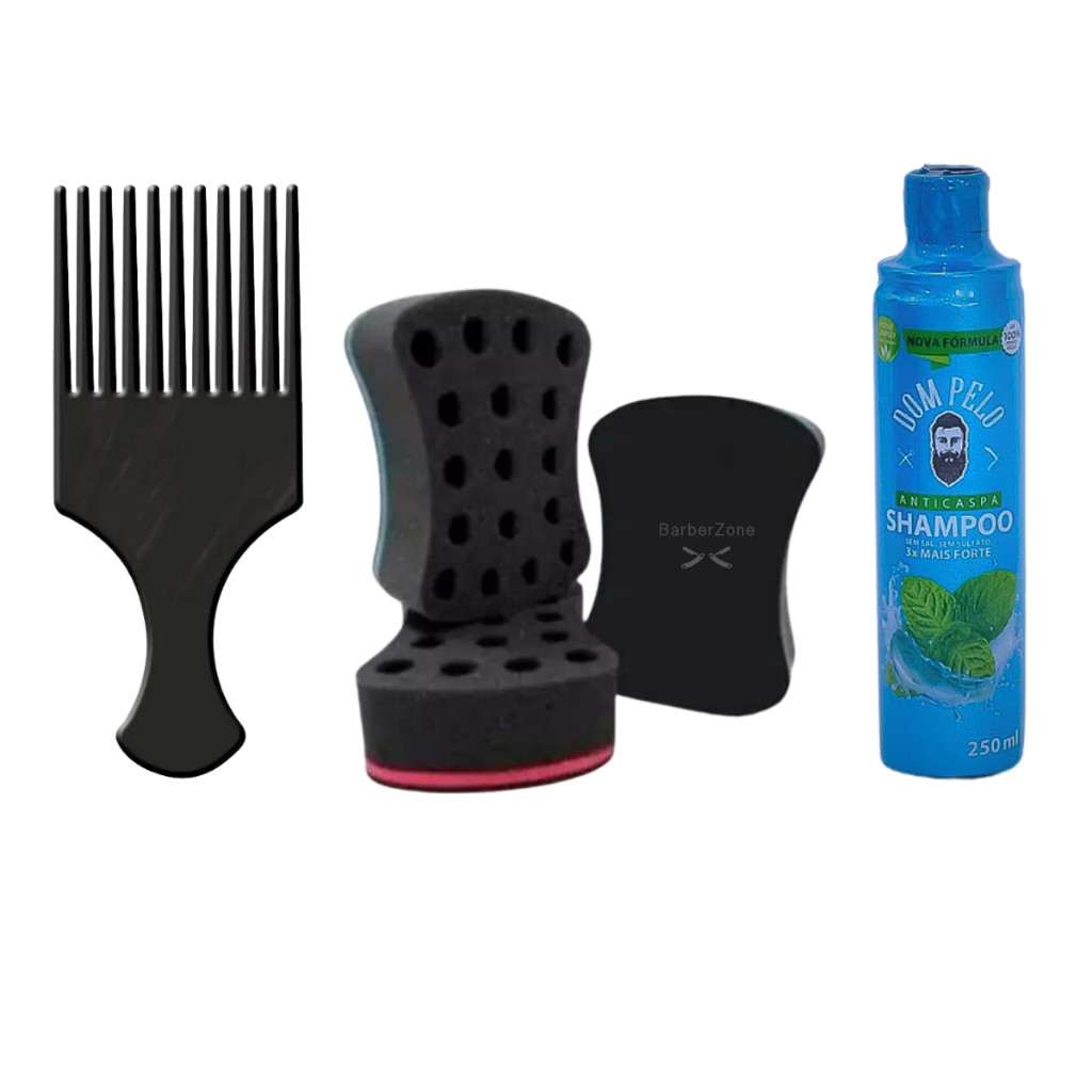 Kit Pente Afro esponja Nudred simples Shampoo Dom Pelo
