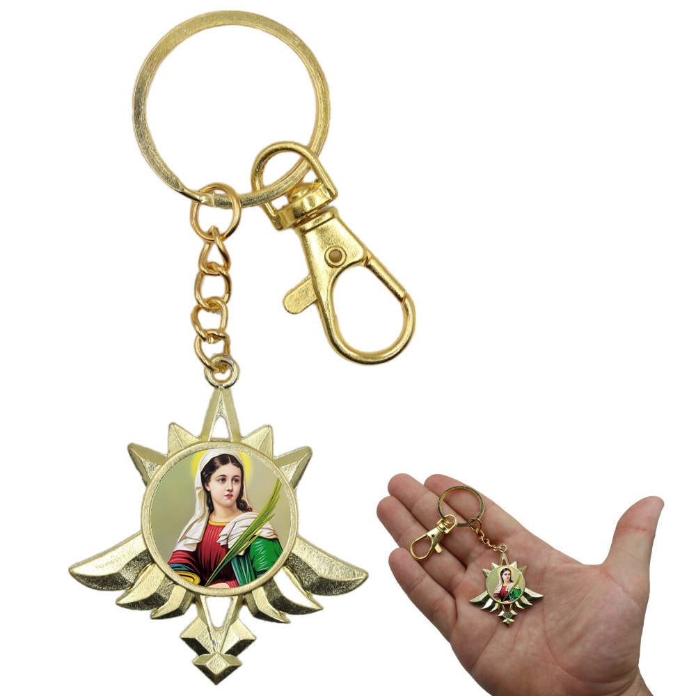 Chaveiro Dourado Medalha Santa Luzia Luxo Catolico Devoção Presente Especial