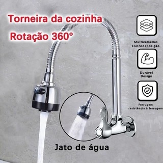Inox Prata Torneira com chuveiro com rotação de 360° Cozinha Luxo Parede Promoção