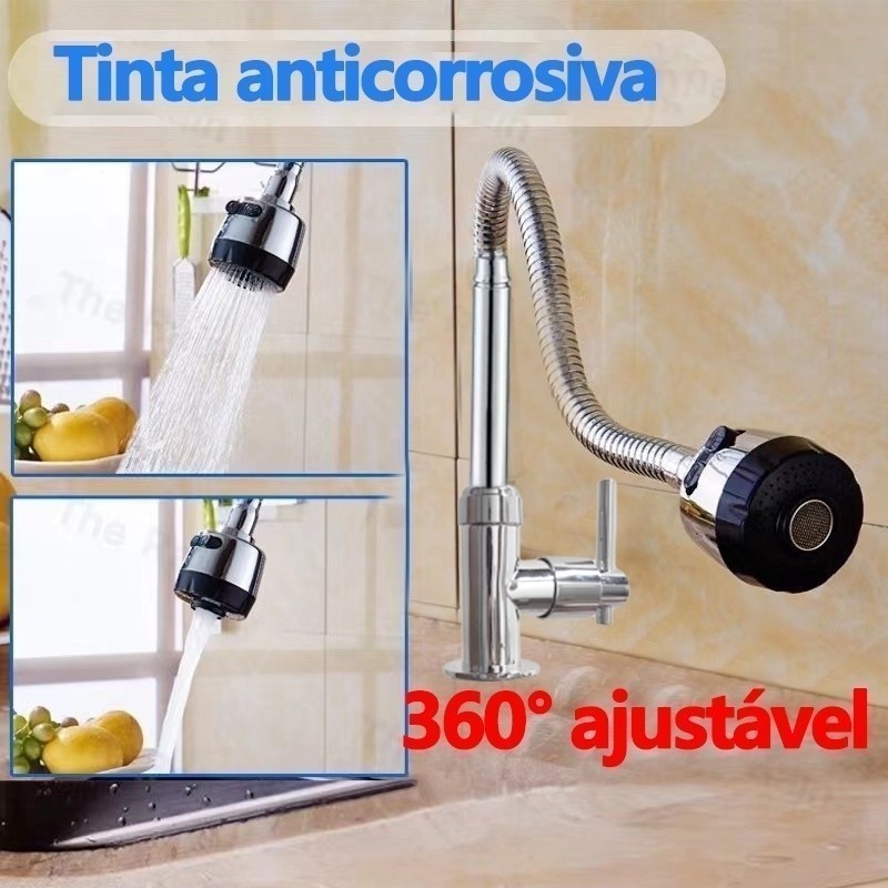 Detalhes do Inox Prata Torneira com chuveiro com rotação de 360° Cozinha Luxo Parede