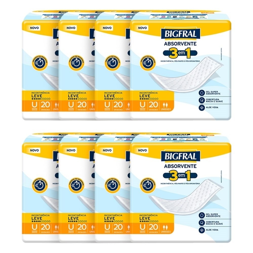 Absorvente Geriátrico Bigfral 3 em 1 -  8 Embalagens com 20 Unidades em Oferta na Shopee