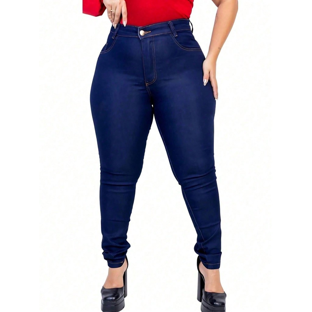 Calça Jeans Feminina Plus Size Skinny AzulCom Lycra Levanta Bumbum Elastano preto MODA PLUS SIZE CALÇA MODELADORA