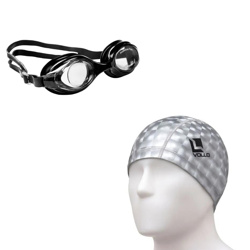 Kit Touca Natação 3D + Óculos Hidro Piscina Adulto Vollo