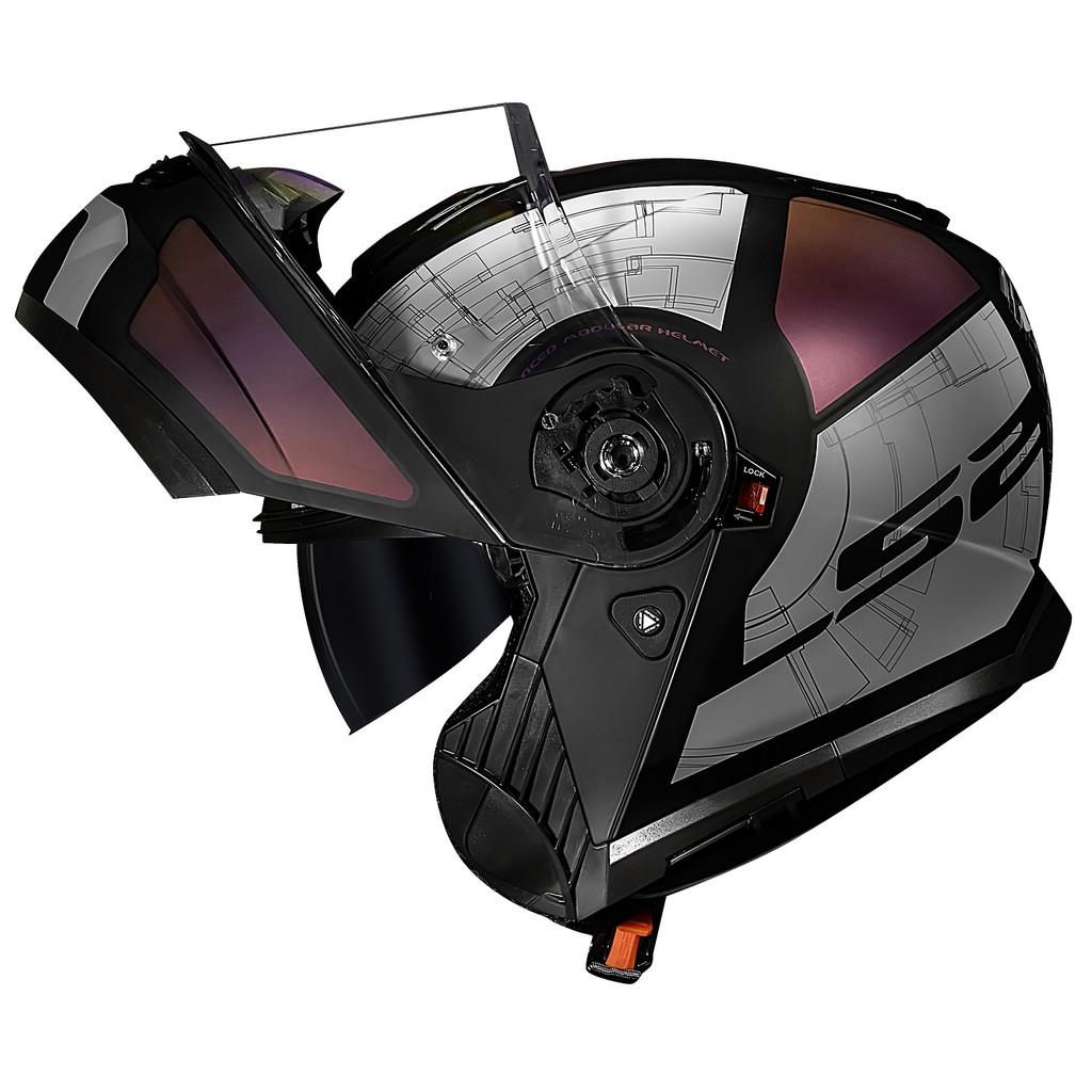 Capacete Ls2 Strobe 2 FF908 Orion Preto Robocop Articulado