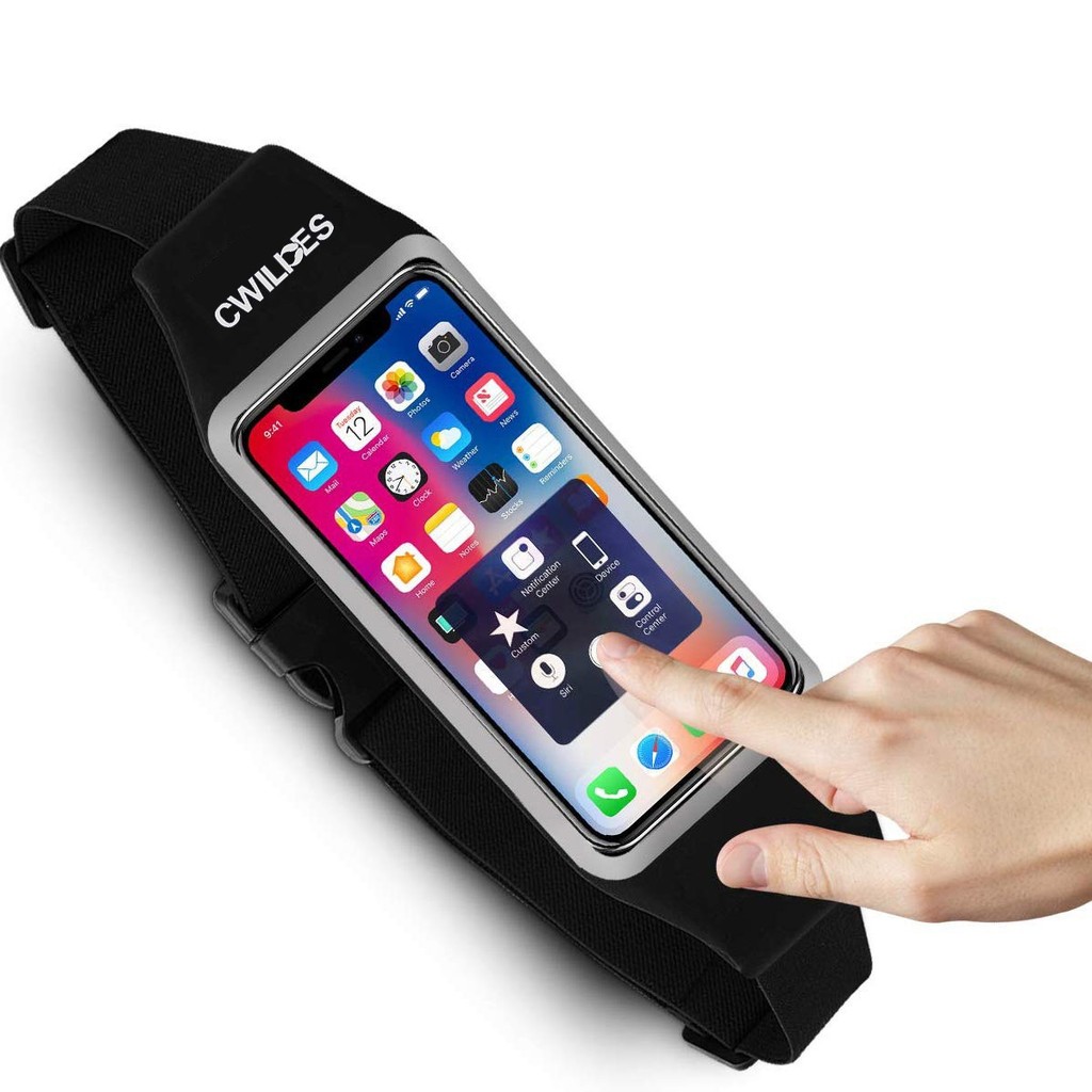 Cinto Lombar Pochete Toque Direto Bolsa Transversal c/Tela Tátil Impermeável e Furo p/Fones fitness